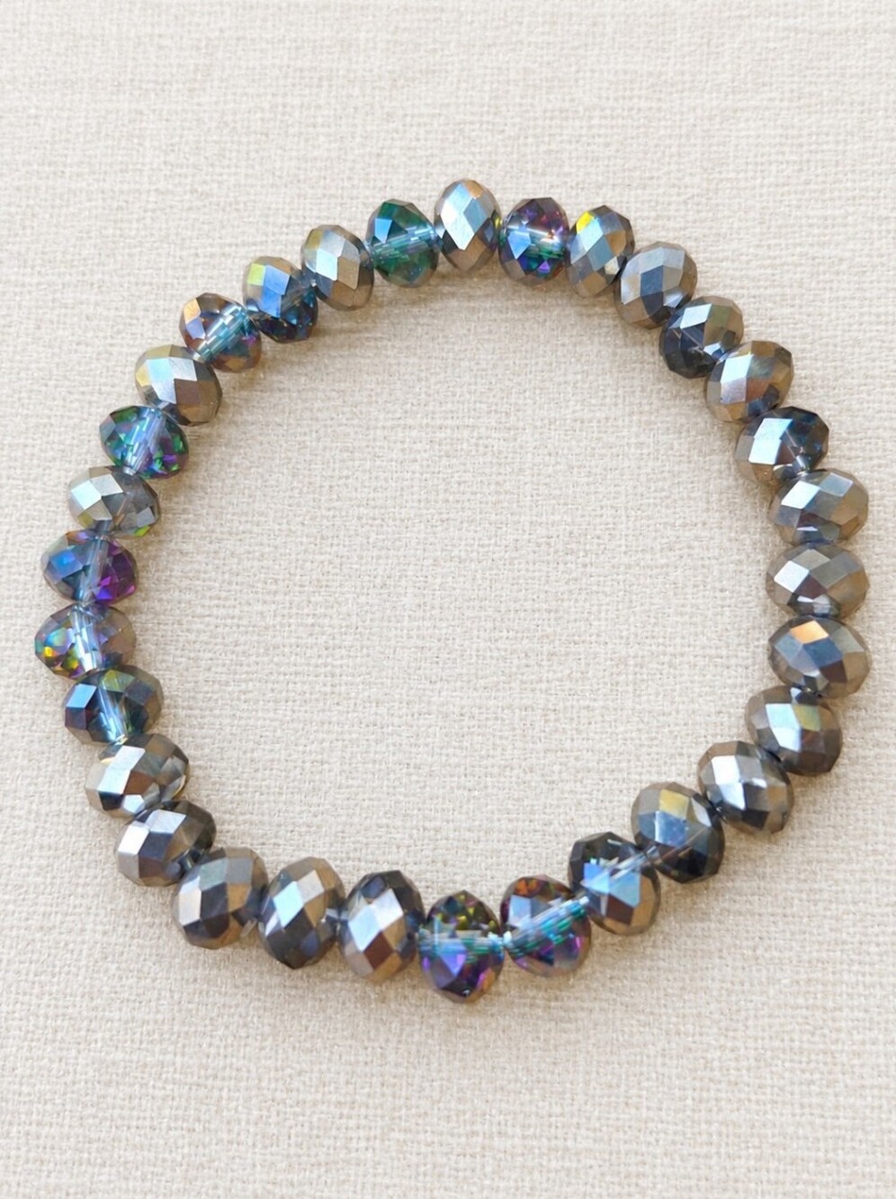Sparkling Iridescent Silver Crystal Bead Stretch Bracelet | Handmade